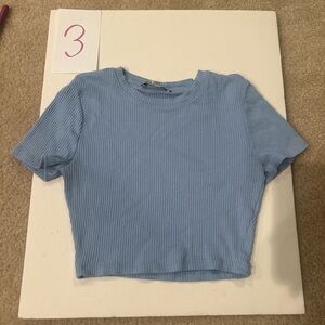 Zara Light Blue Ribbed Crop Top